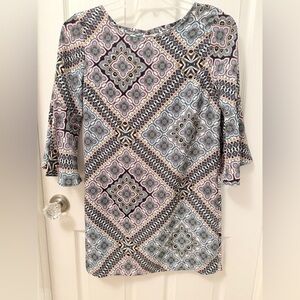 TCEC Pink Geometric Boho Mini Dress Flare Sleeve Sz S AS